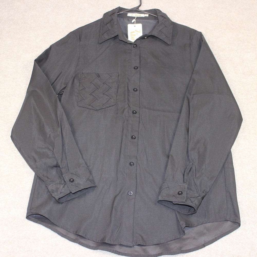 7 de Abril Black Basketweave Lattice Button Down Shirt Long Sleeve Size G L